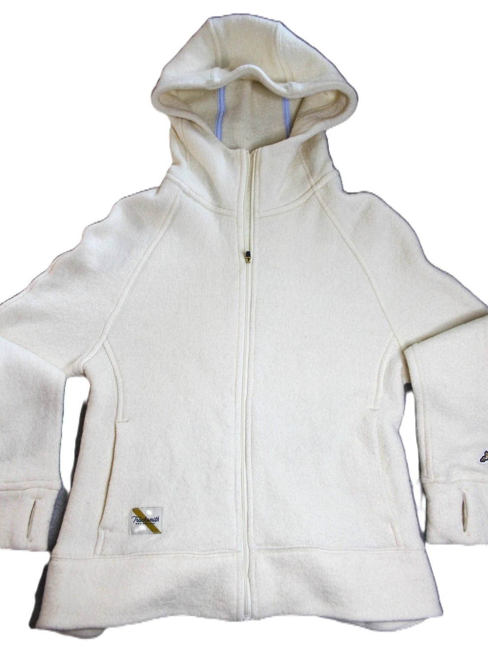 Tracksmith Hoodie Womens S White Full Zip Lined Fleece Hood Thumbholes